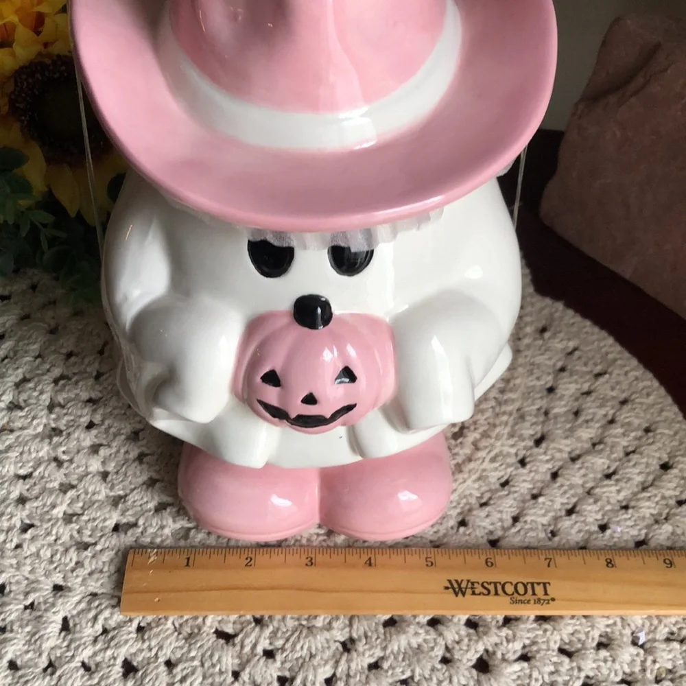 Pink Western Ghost Ceramic Halloween Cookie Jar